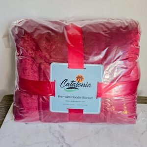 Catalonia New Burgundy Red Premium Hoodie Plush Blanket Unisex Adult One Size
